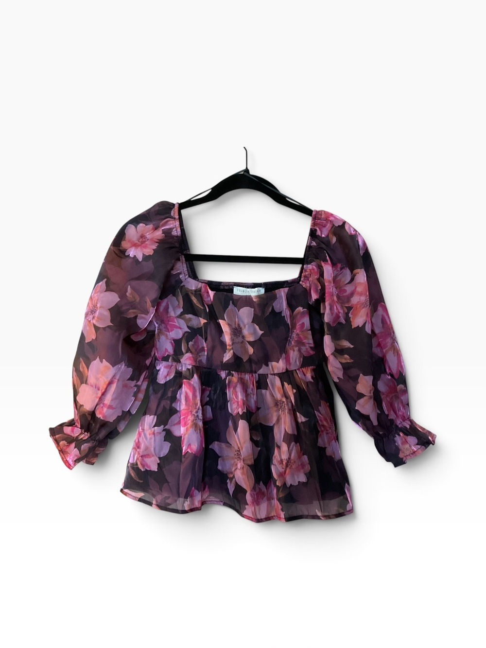 Thirty Thirty NWT Floral Chiffon Babydoll Blouse XS Square Neck Puff Sleeve